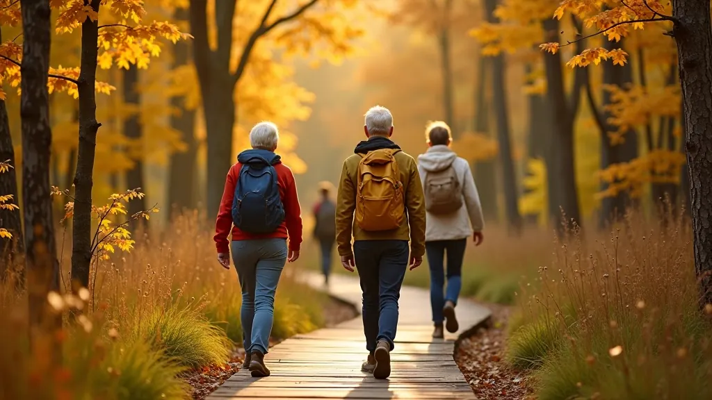 Seniori staigā pa Ligatnes dabas takām rudenī